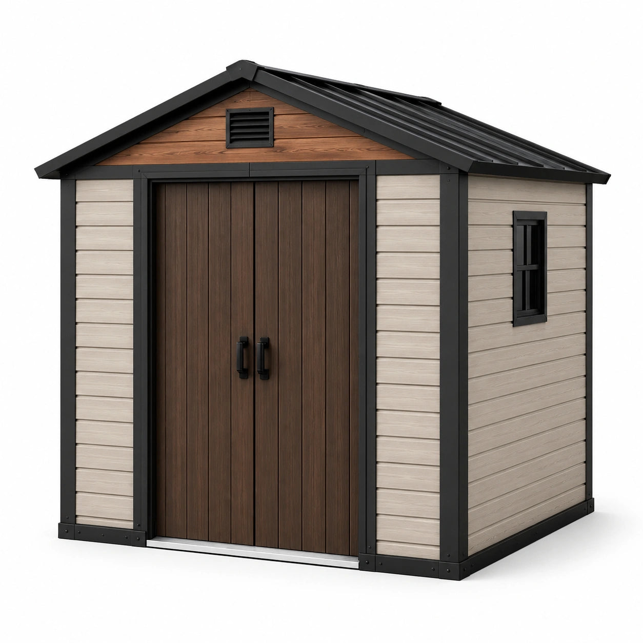 Abri de jardin en résine avec porte double et fenêtre latérale