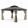 Pavillon en aluminium avec toit en acier et rideaux en polyester