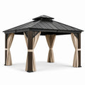 Pavillon de jardin en aluminium avec toit en acier 3x3m beige/noir