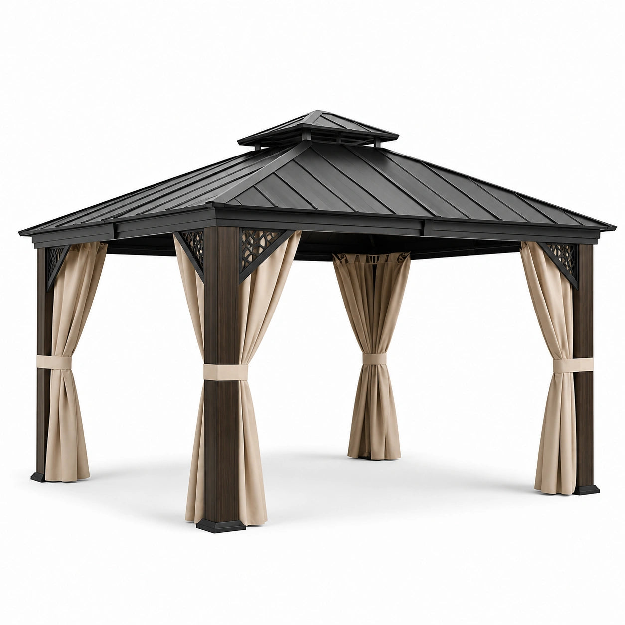 Pavillon de jardin en aluminium avec toit en acier 3x3m beige/noir