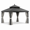 Tonnelle en métal avec toit à deux niveaux noir 3x4m