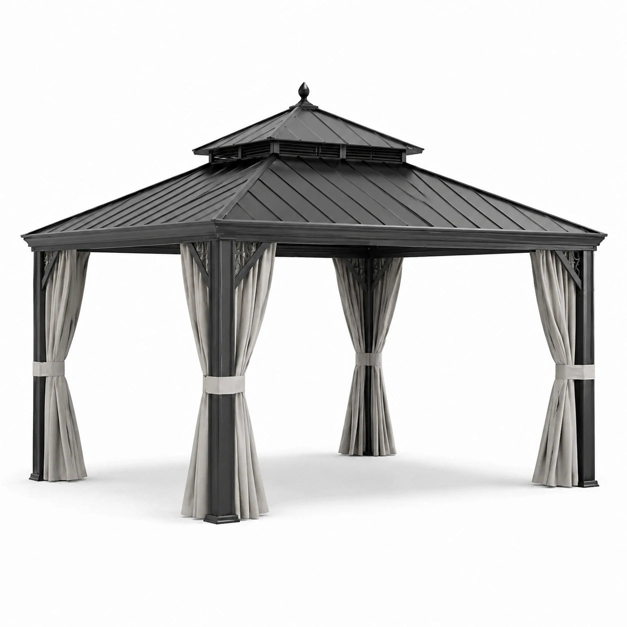 Tonnelle en métal avec toit à deux niveaux noir 3x4m