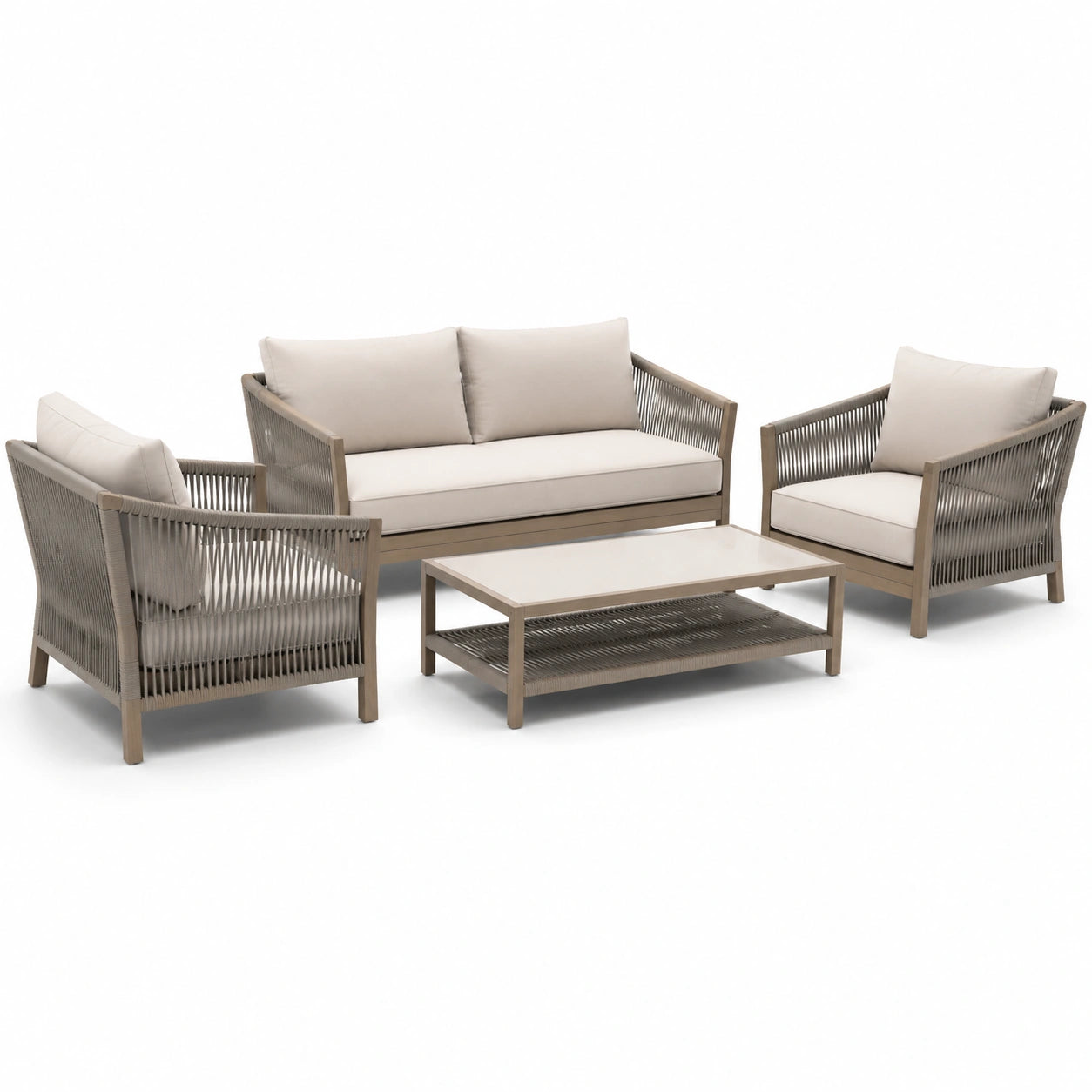 Ensemble de Jardin en Aluminium et Corde Beige 4 Pièces