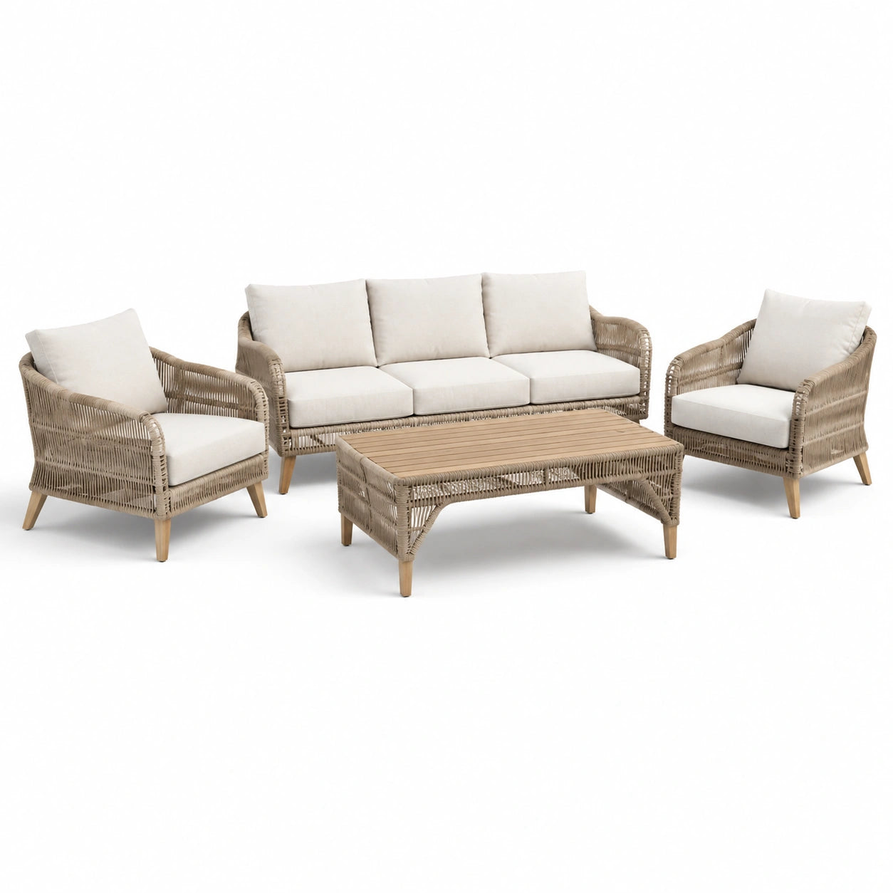 Ensemble de jardin en rotin synthétique avec coussins en polyester