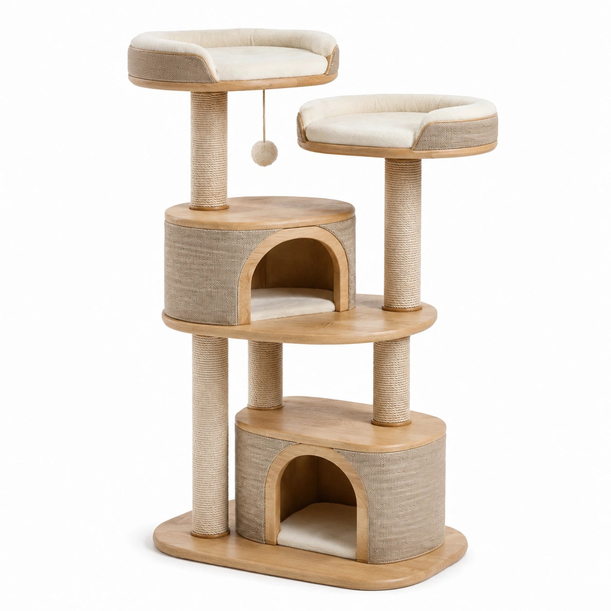 Arbre à chat en bois avec coussins en polyester beige