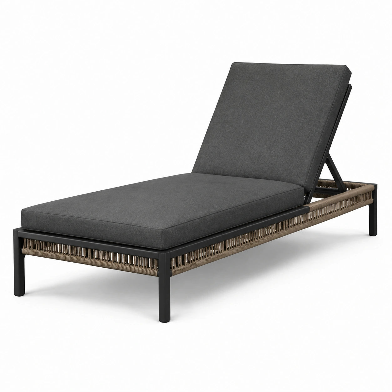 Chaise longue extérieure en aluminium et résine tressée gris