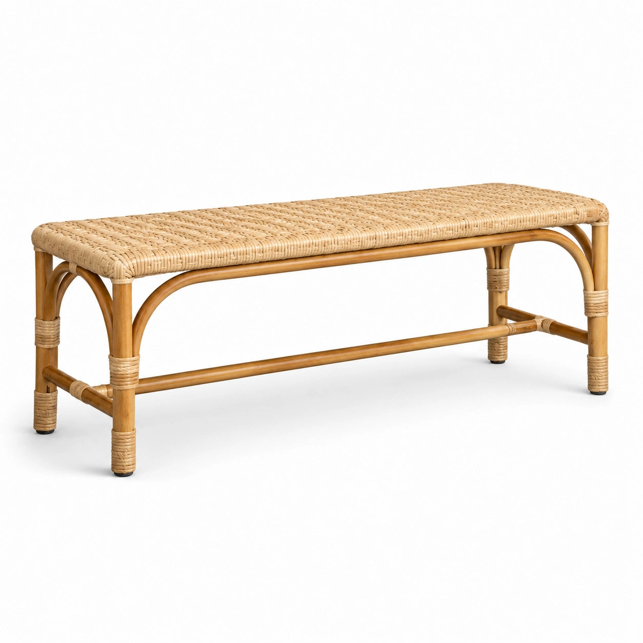 Banc rectangulaire en rotin naturel avec assise tressée