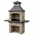Barbecue en pierre réfractaire avec gril en acier inoxydable, beige/gris