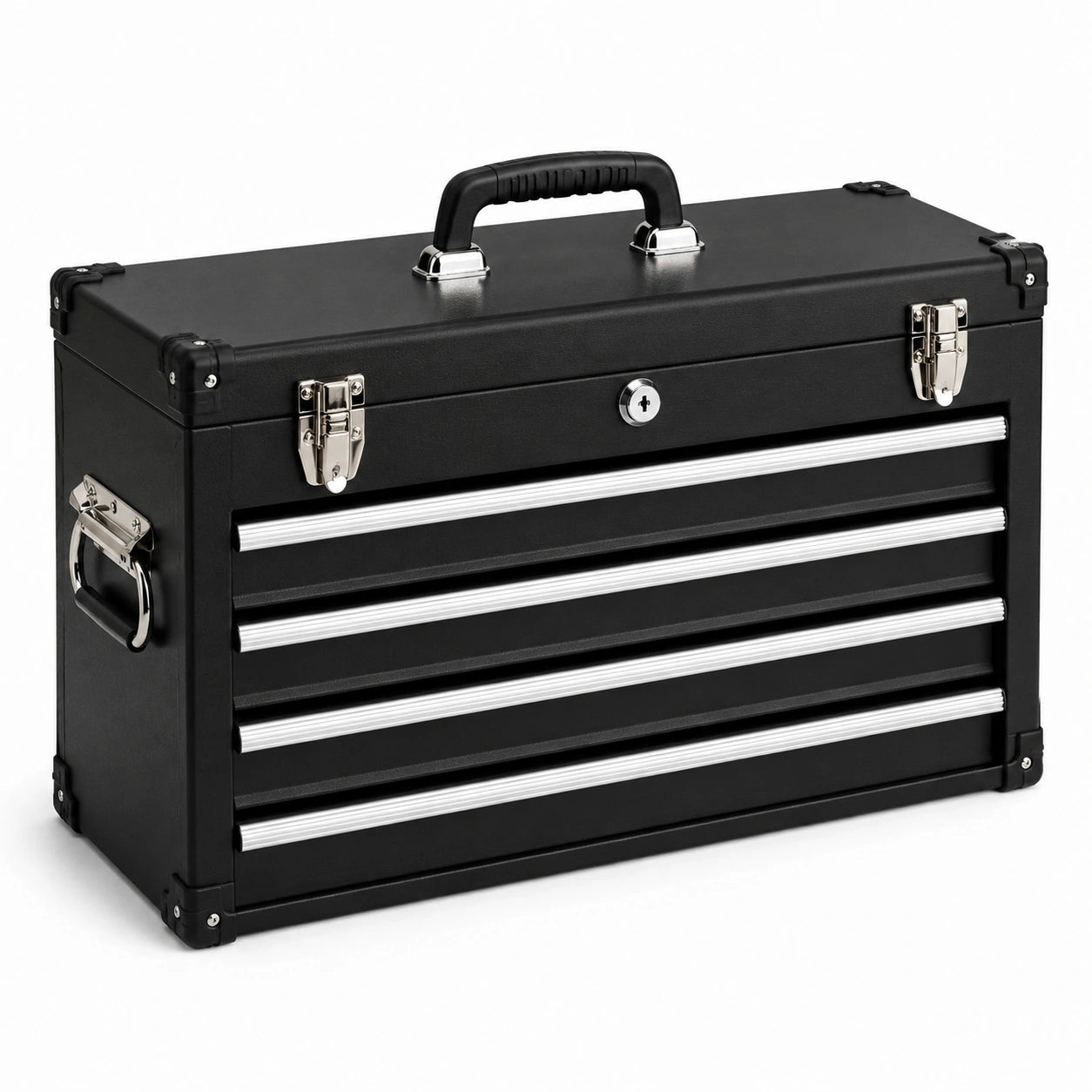 Boîte à outils noire en métal à 4 tiroirs