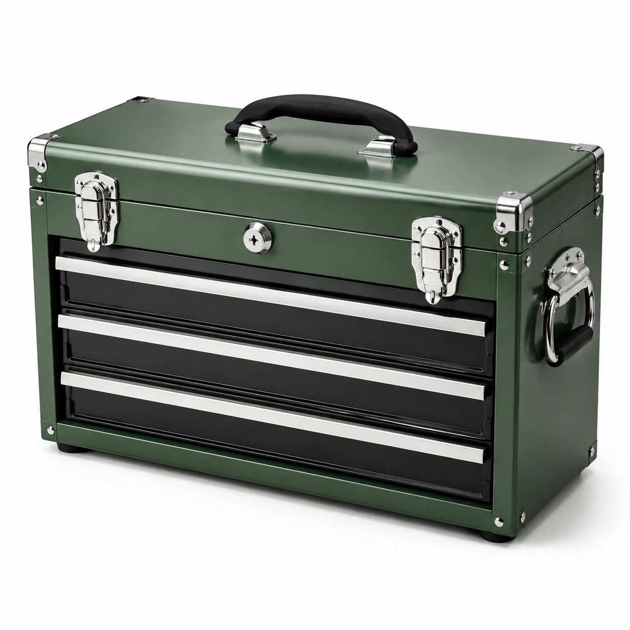 Boîte à outils en acier avec 3 tiroirs et poignée en plastique vert 50cm