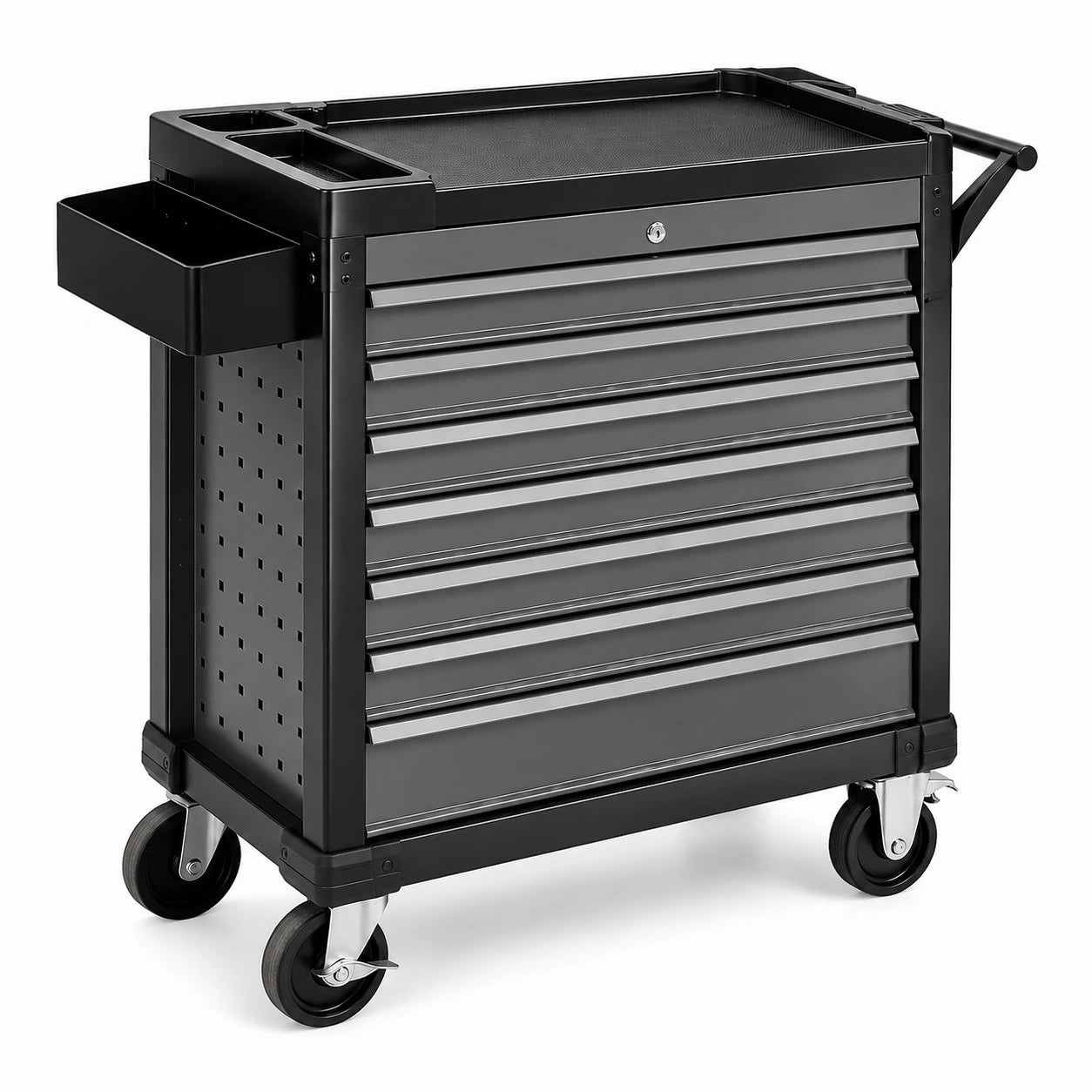 Chariot à outils en métal avec 7 tiroirs verrouillables et roulettes en caoutchouc