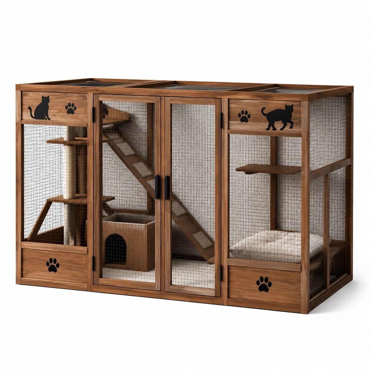 Enclos pour chats en bois avec grillage métallique