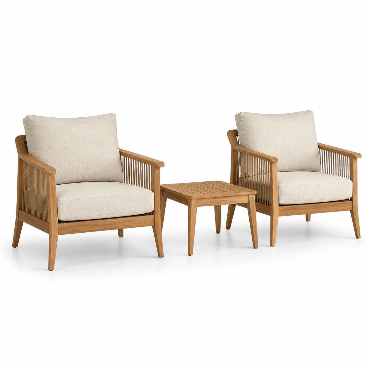 Ensemble de fauteuils en bois avec table carrée